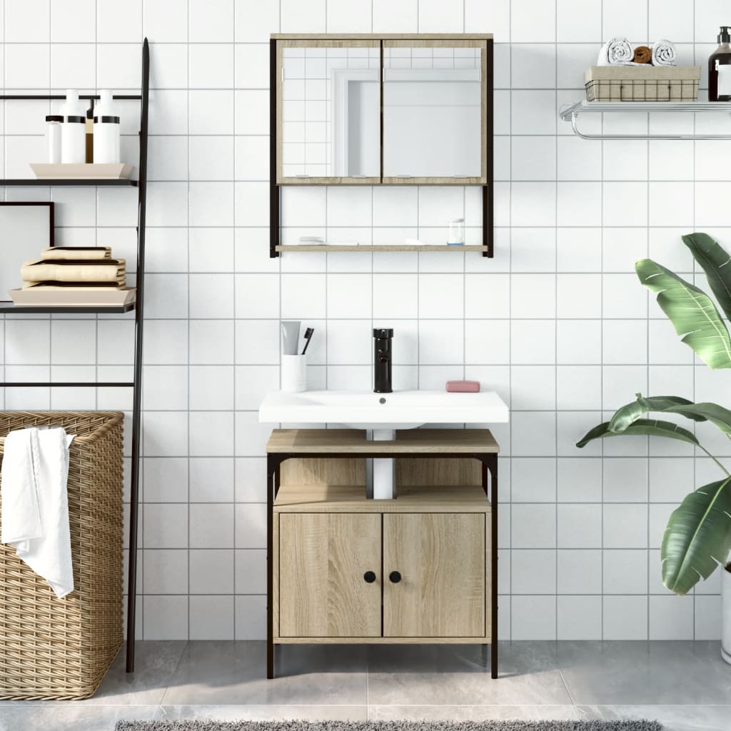 2-delige Badkamermeubelset bewerkt hout sonoma eikenkleurig is nu te koop bij PeponiXL, paradijselijk wonen!