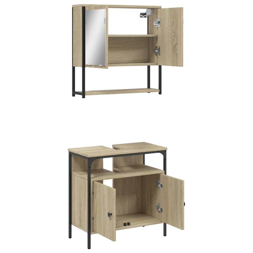 2-delige Badkamermeubelset bewerkt hout sonoma eikenkleurig is nu te koop bij PeponiXL, paradijselijk wonen!