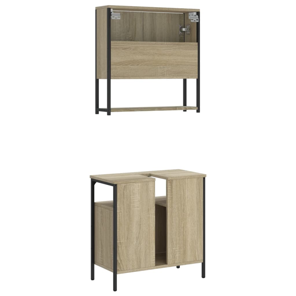 2-delige Badkamermeubelset bewerkt hout sonoma eikenkleurig is nu te koop bij PeponiXL, paradijselijk wonen!
