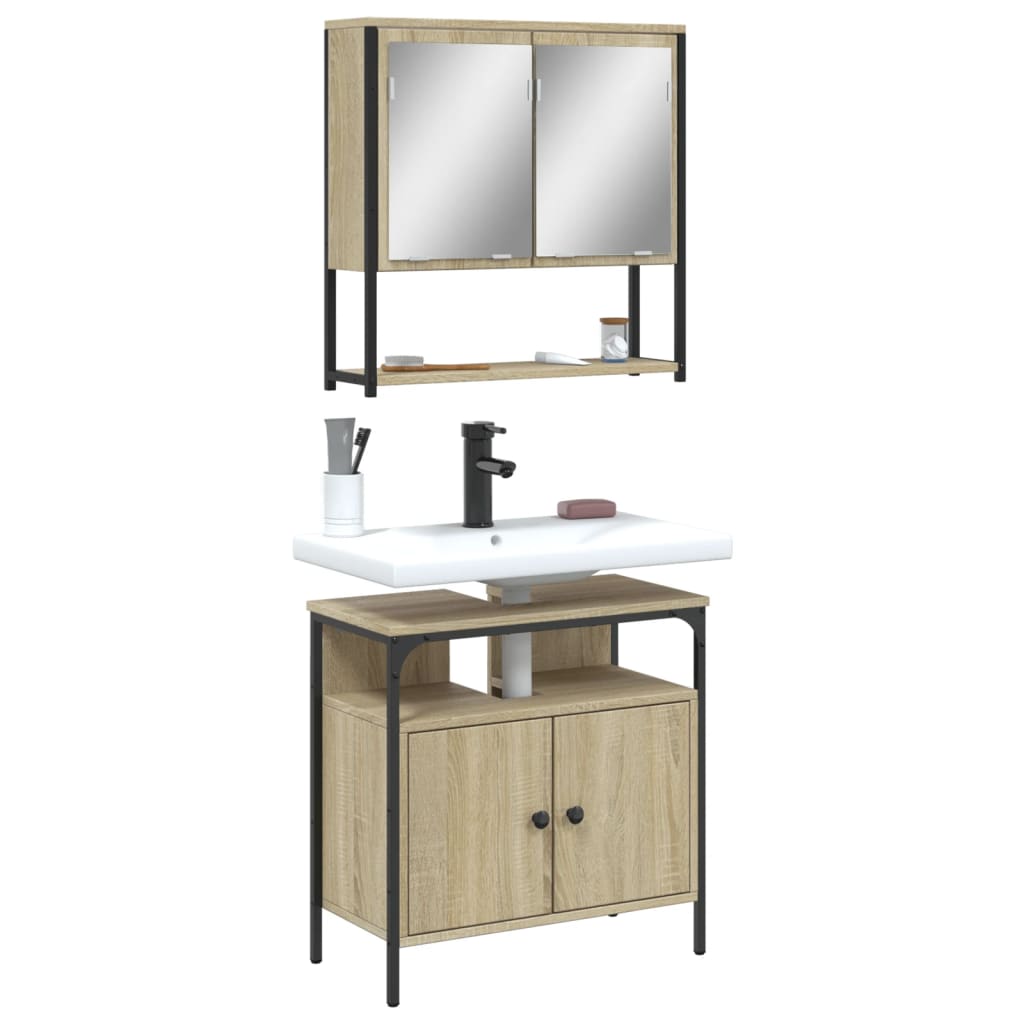 2-delige Badkamermeubelset bewerkt hout sonoma eikenkleurig is nu te koop bij PeponiXL, paradijselijk wonen!