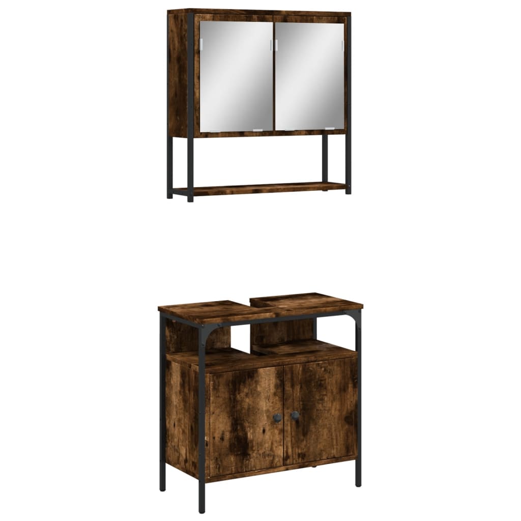 2-delige Badkamermeubelset bewerkt hout gerookt eikenkleurig is nu te koop bij PeponiXL, paradijselijk wonen!