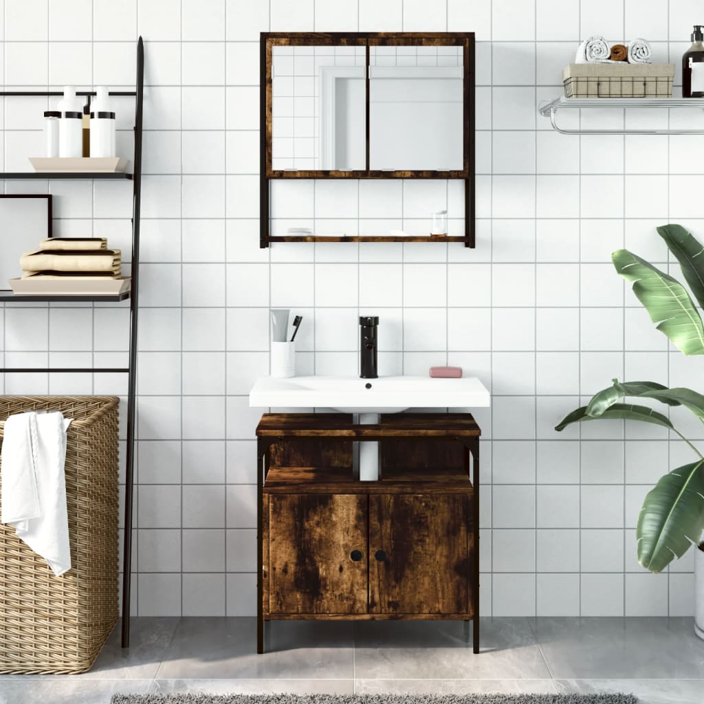 2-delige Badkamermeubelset bewerkt hout gerookt eikenkleurig is nu te koop bij PeponiXL, paradijselijk wonen!