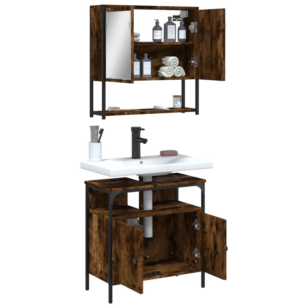 2-delige Badkamermeubelset bewerkt hout gerookt eikenkleurig is nu te koop bij PeponiXL, paradijselijk wonen!