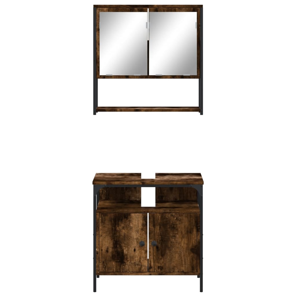 2-delige Badkamermeubelset bewerkt hout gerookt eikenkleurig is nu te koop bij PeponiXL, paradijselijk wonen!