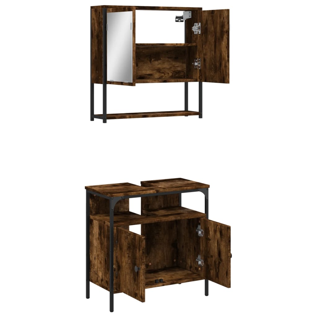 2-delige Badkamermeubelset bewerkt hout gerookt eikenkleurig is nu te koop bij PeponiXL, paradijselijk wonen!