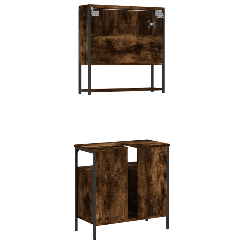 2-delige Badkamermeubelset bewerkt hout gerookt eikenkleurig is nu te koop bij PeponiXL, paradijselijk wonen!