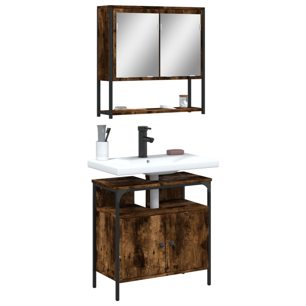 2-delige Badkamermeubelset bewerkt hout gerookt eikenkleurig is nu te koop bij PeponiXL, paradijselijk wonen!
