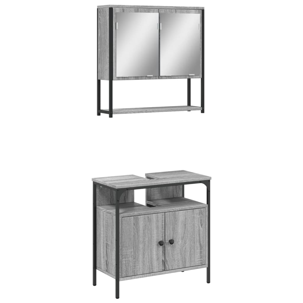 2-delige Badkamermeubelset bewerkt hout grijs sonoma eikenkleur is nu te koop bij PeponiXL, paradijselijk wonen!