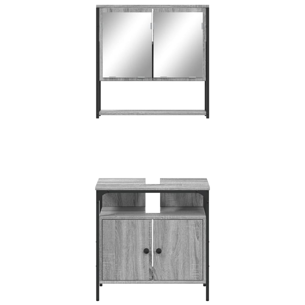 2-delige Badkamermeubelset bewerkt hout grijs sonoma eikenkleur is nu te koop bij PeponiXL, paradijselijk wonen!