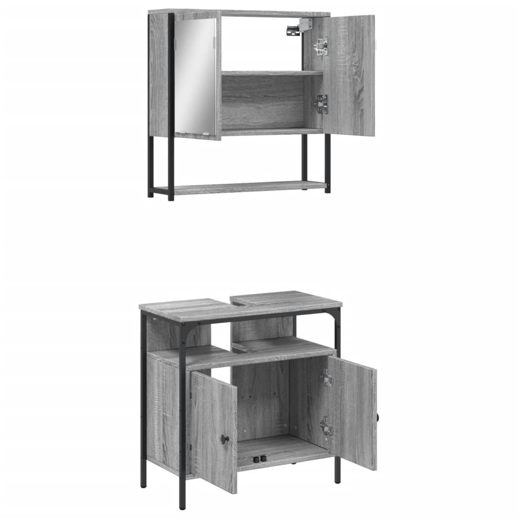 2-delige Badkamermeubelset bewerkt hout grijs sonoma eikenkleur is nu te koop bij PeponiXL, paradijselijk wonen!