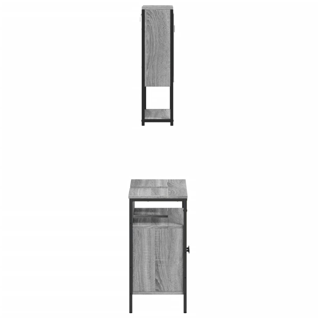 2-delige Badkamermeubelset bewerkt hout grijs sonoma eikenkleur is nu te koop bij PeponiXL, paradijselijk wonen!