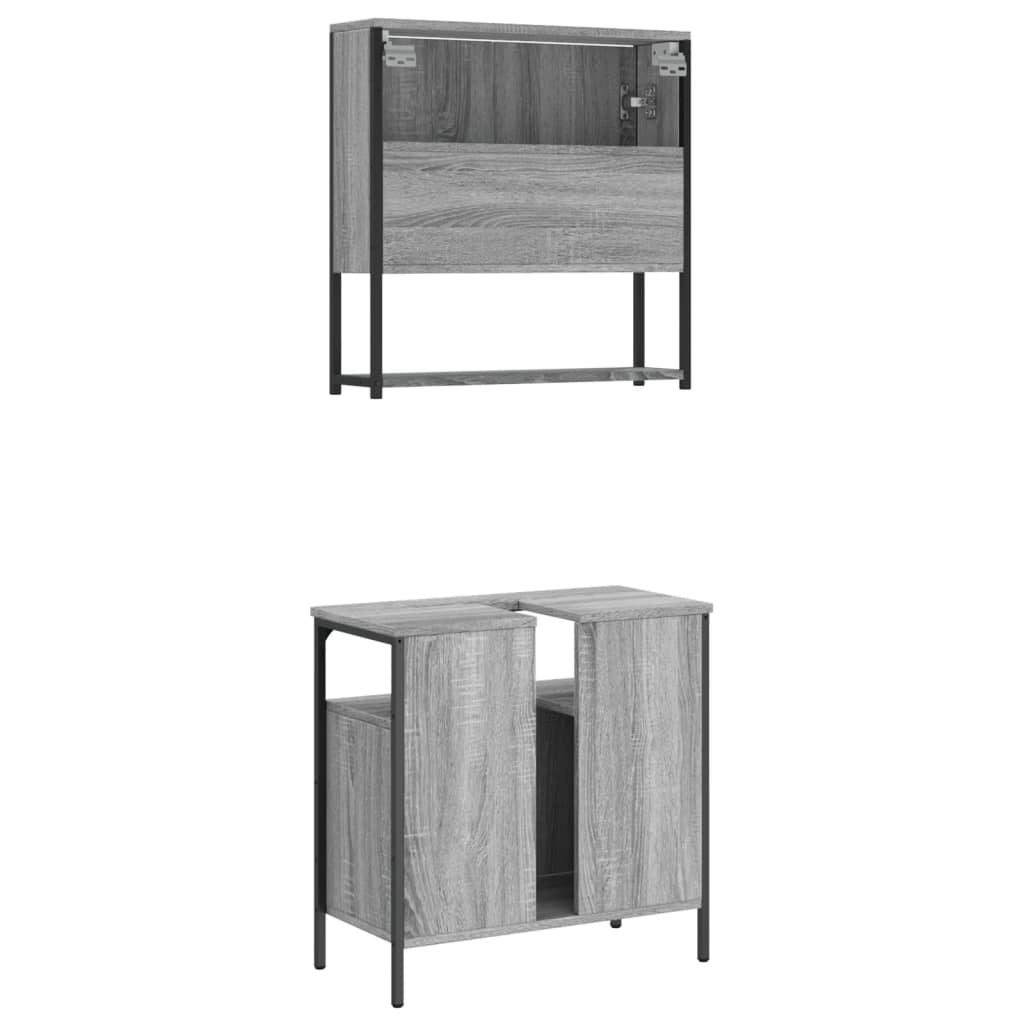 2-delige Badkamermeubelset bewerkt hout grijs sonoma eikenkleur is nu te koop bij PeponiXL, paradijselijk wonen!