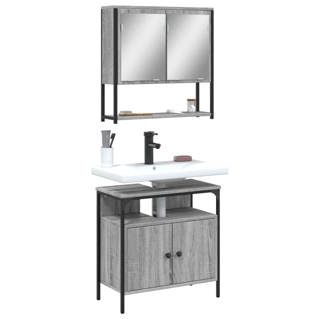 2-delige Badkamermeubelset bewerkt hout grijs sonoma eikenkleur is nu te koop bij PeponiXL, paradijselijk wonen!