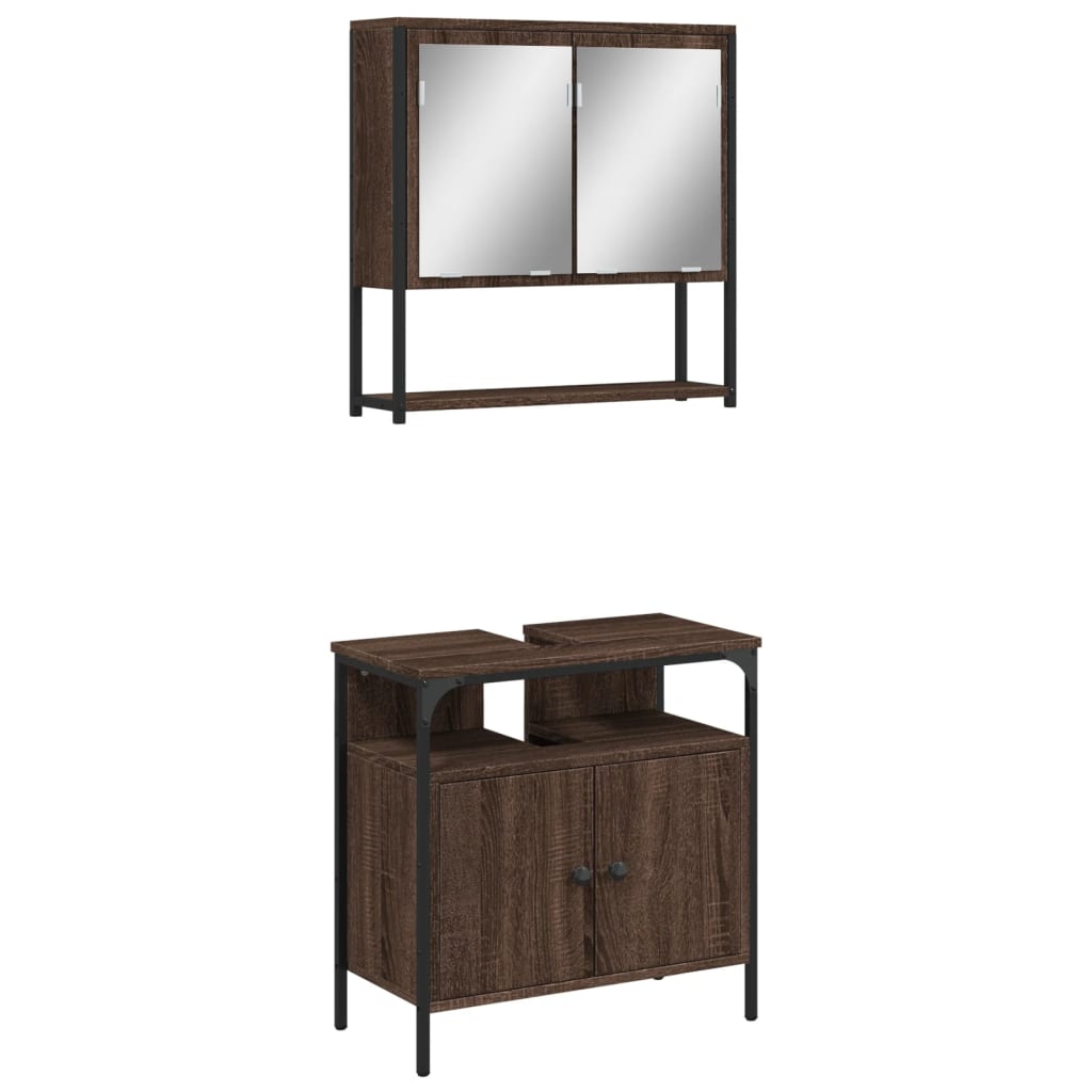 2-delige Badkamermeubelset bewerkt hout bruin eikenkleur is nu te koop bij PeponiXL, paradijselijk wonen!