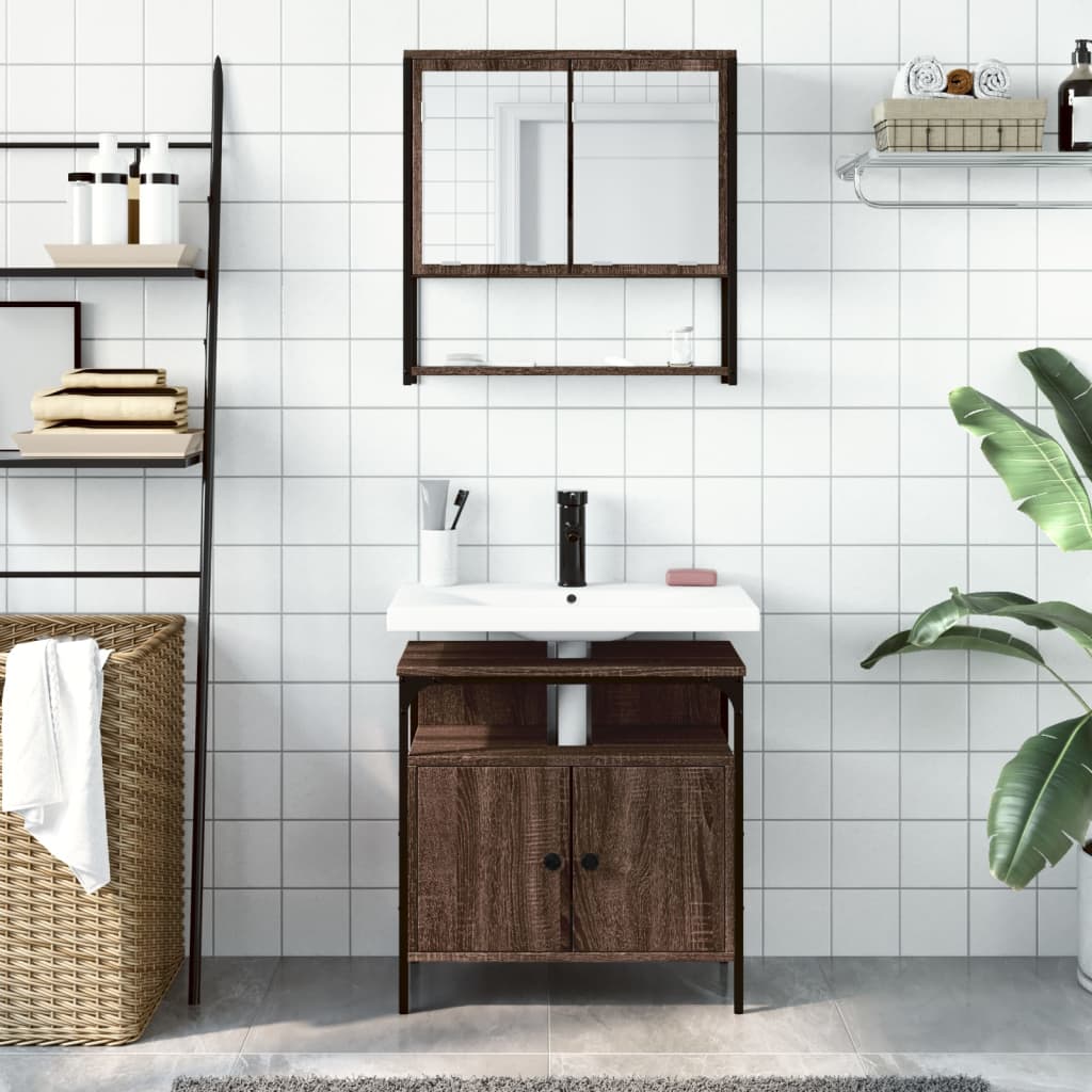 2-delige Badkamermeubelset bewerkt hout bruin eikenkleur is nu te koop bij PeponiXL, paradijselijk wonen!