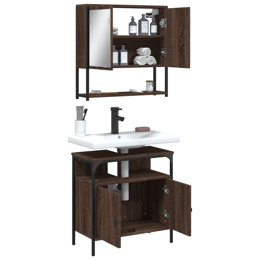 2-delige Badkamermeubelset bewerkt hout bruin eikenkleur is nu te koop bij PeponiXL, paradijselijk wonen!