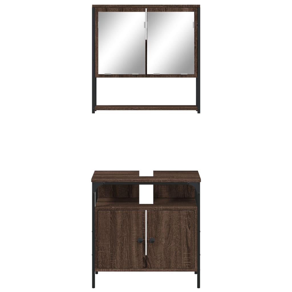 2-delige Badkamermeubelset bewerkt hout bruin eikenkleur is nu te koop bij PeponiXL, paradijselijk wonen!