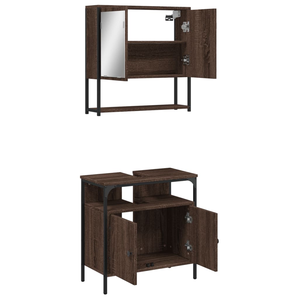 2-delige Badkamermeubelset bewerkt hout bruin eikenkleur is nu te koop bij PeponiXL, paradijselijk wonen!