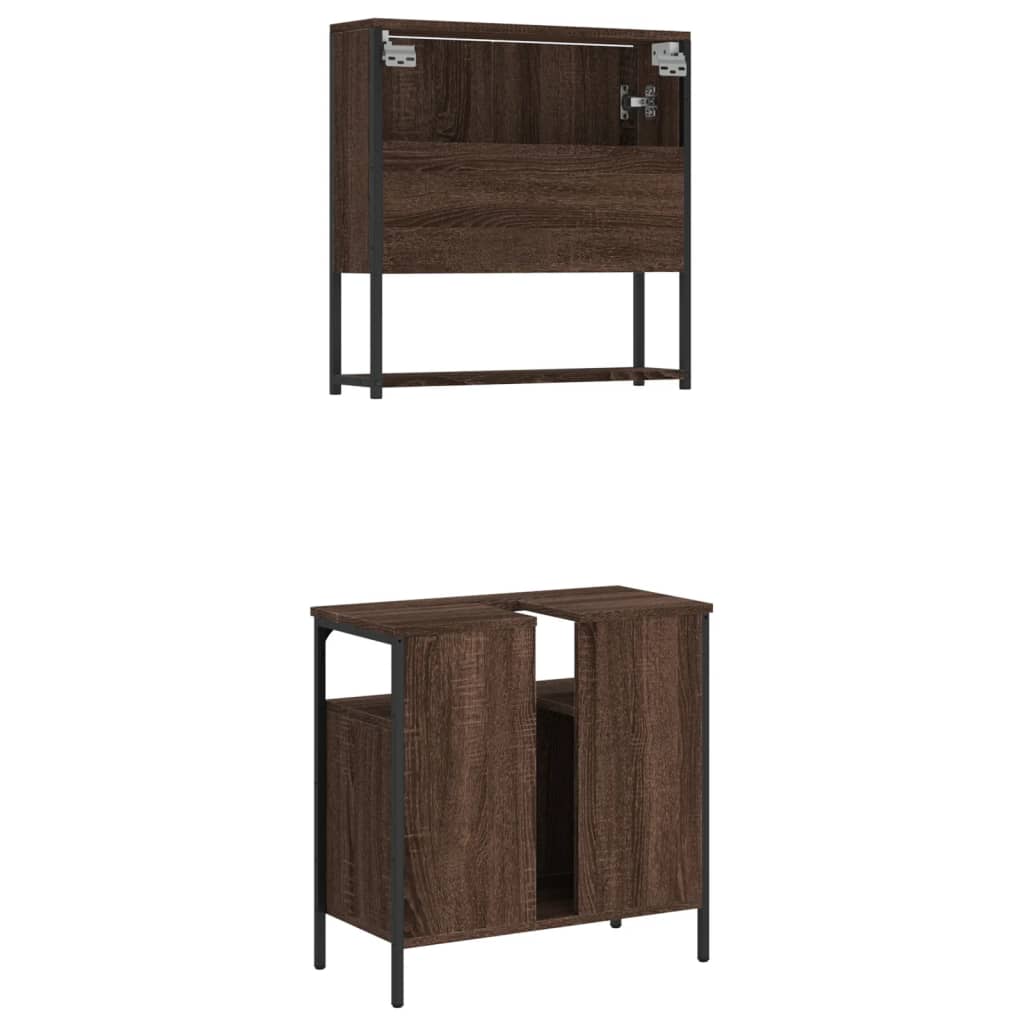 2-delige Badkamermeubelset bewerkt hout bruin eikenkleur is nu te koop bij PeponiXL, paradijselijk wonen!