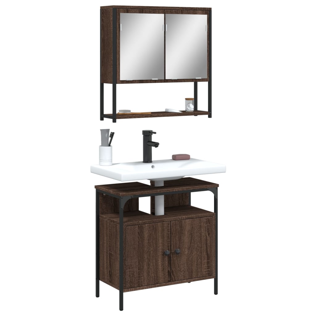 2-delige Badkamermeubelset bewerkt hout bruin eikenkleur is nu te koop bij PeponiXL, paradijselijk wonen!