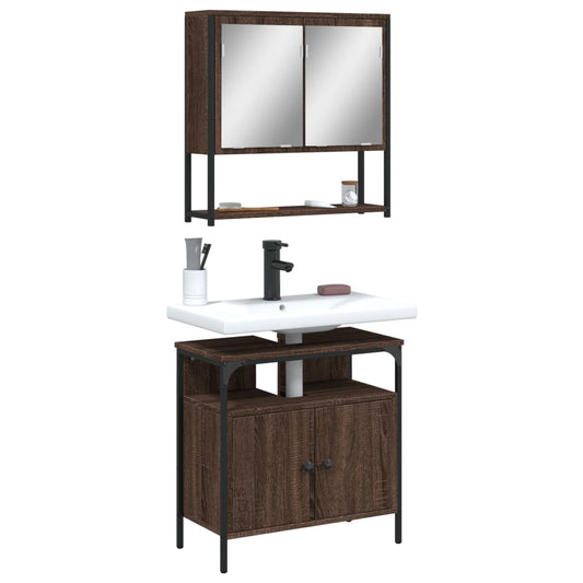 2-delige Badkamermeubelset bewerkt hout bruin eikenkleur is nu te koop bij PeponiXL, paradijselijk wonen!