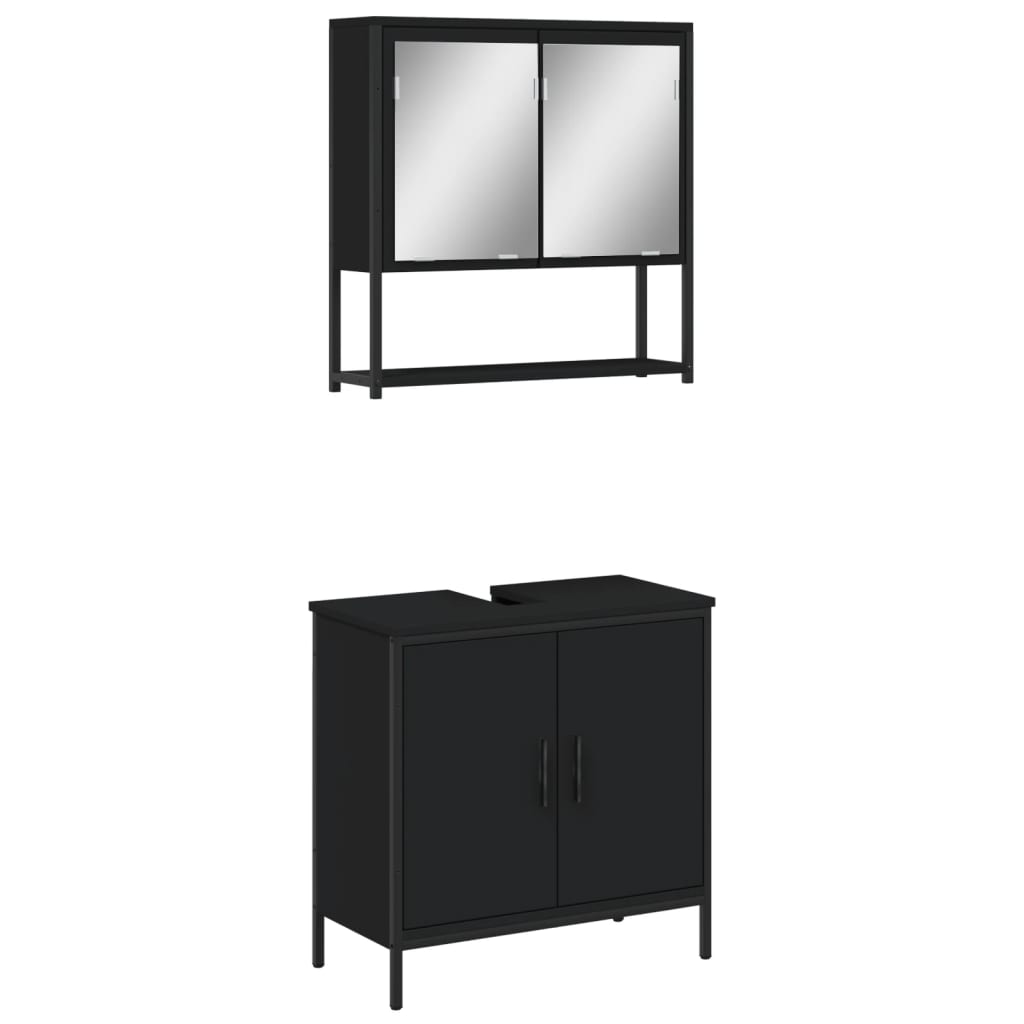 2-delige Badkamermeubelset bewerkt hout zwart is nu te koop bij PeponiXL, paradijselijk wonen!
