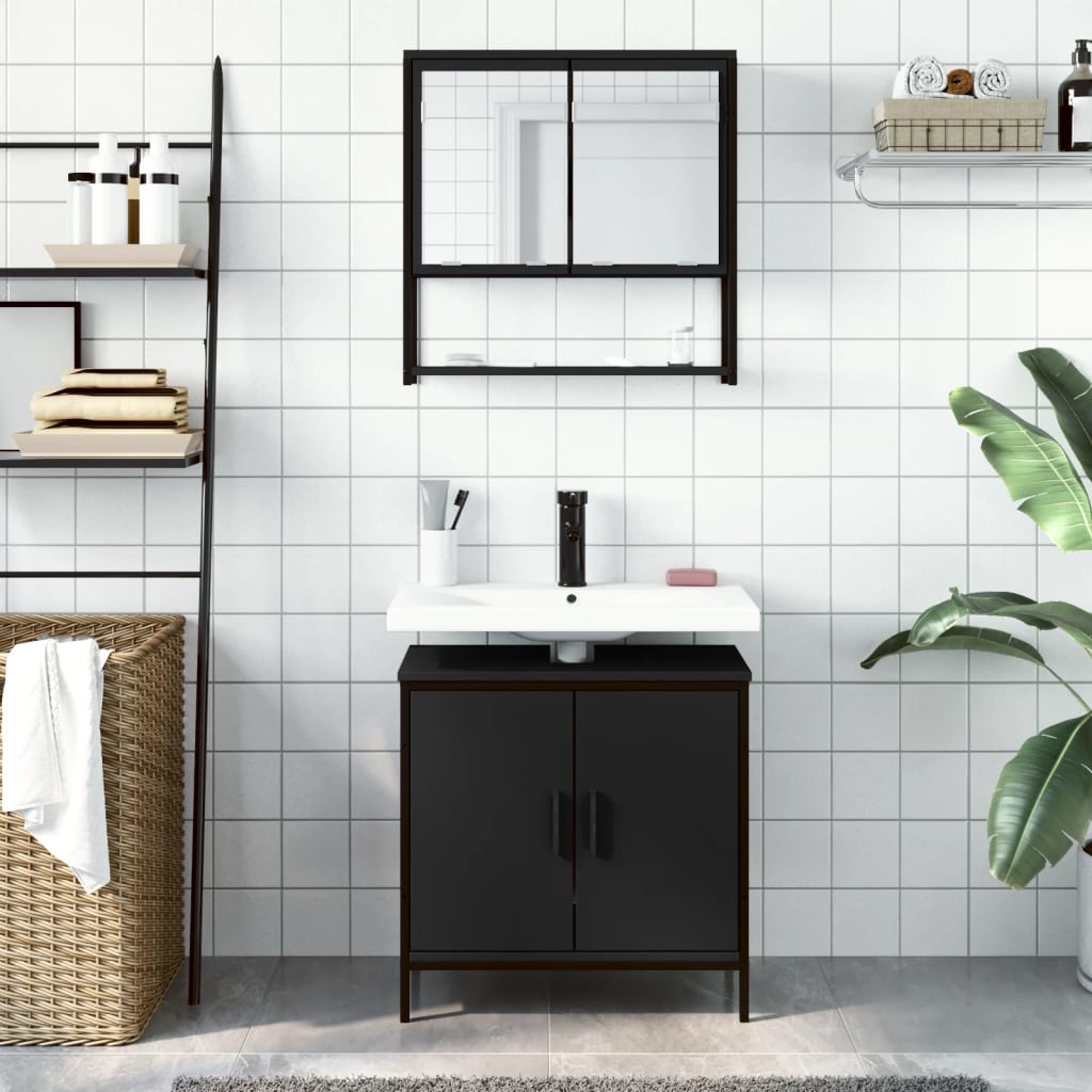 2-delige Badkamermeubelset bewerkt hout zwart is nu te koop bij PeponiXL, paradijselijk wonen!