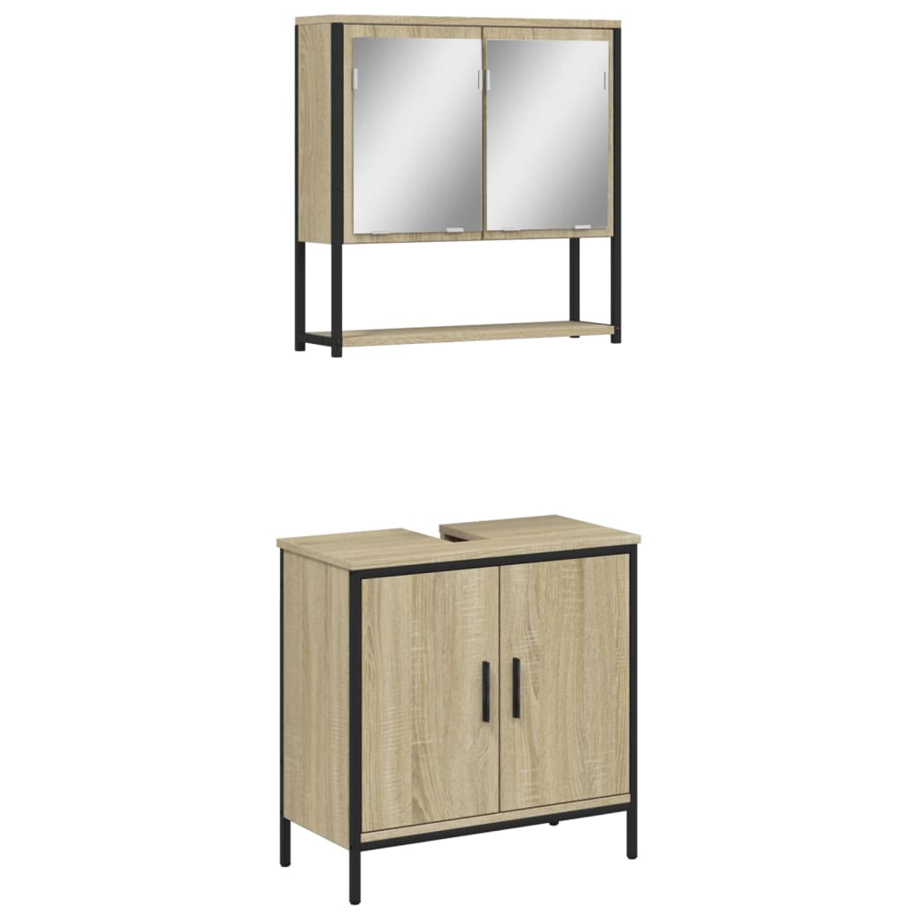 2-delige Badkamermeubelset bewerkt hout sonoma eikenkleurig is nu te koop bij PeponiXL, paradijselijk wonen!