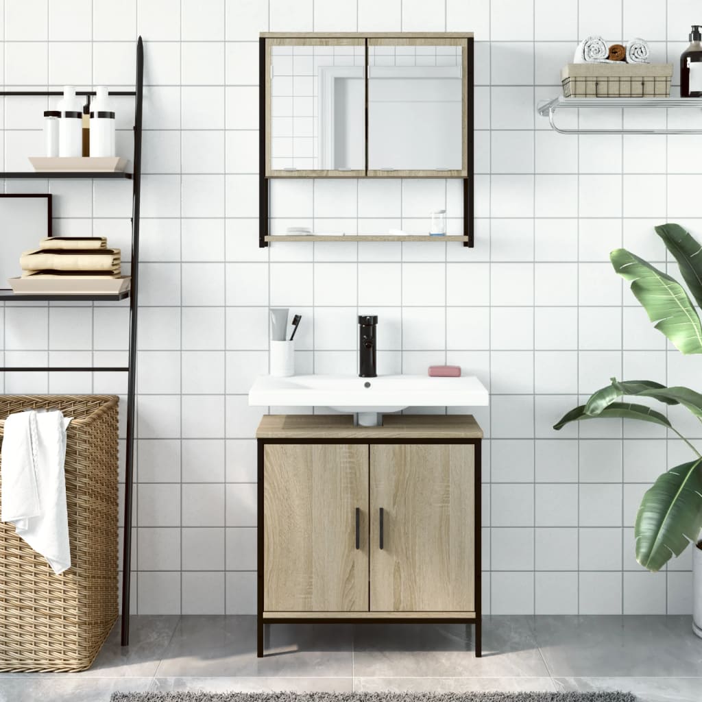 2-delige Badkamermeubelset bewerkt hout sonoma eikenkleurig is nu te koop bij PeponiXL, paradijselijk wonen!