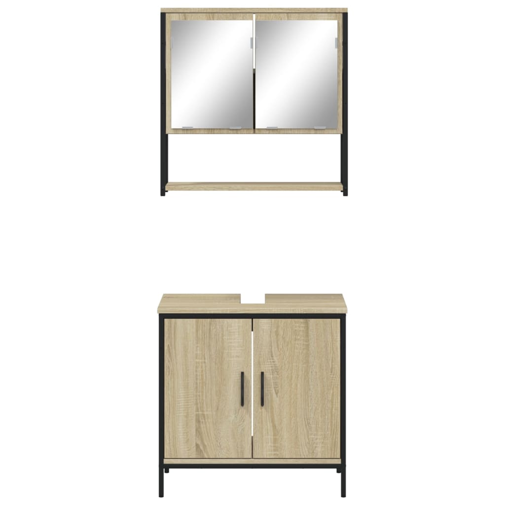 2-delige Badkamermeubelset bewerkt hout sonoma eikenkleurig is nu te koop bij PeponiXL, paradijselijk wonen!