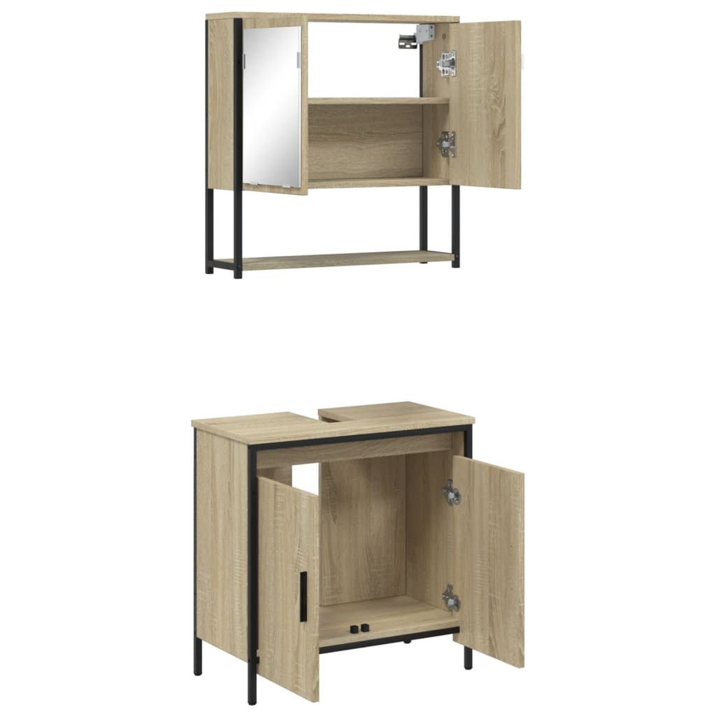 2-delige Badkamermeubelset bewerkt hout sonoma eikenkleurig is nu te koop bij PeponiXL, paradijselijk wonen!