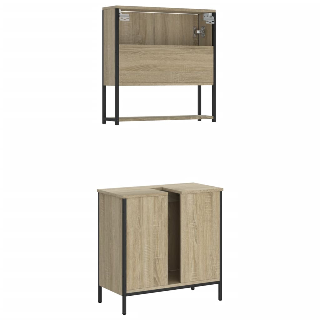 2-delige Badkamermeubelset bewerkt hout sonoma eikenkleurig is nu te koop bij PeponiXL, paradijselijk wonen!