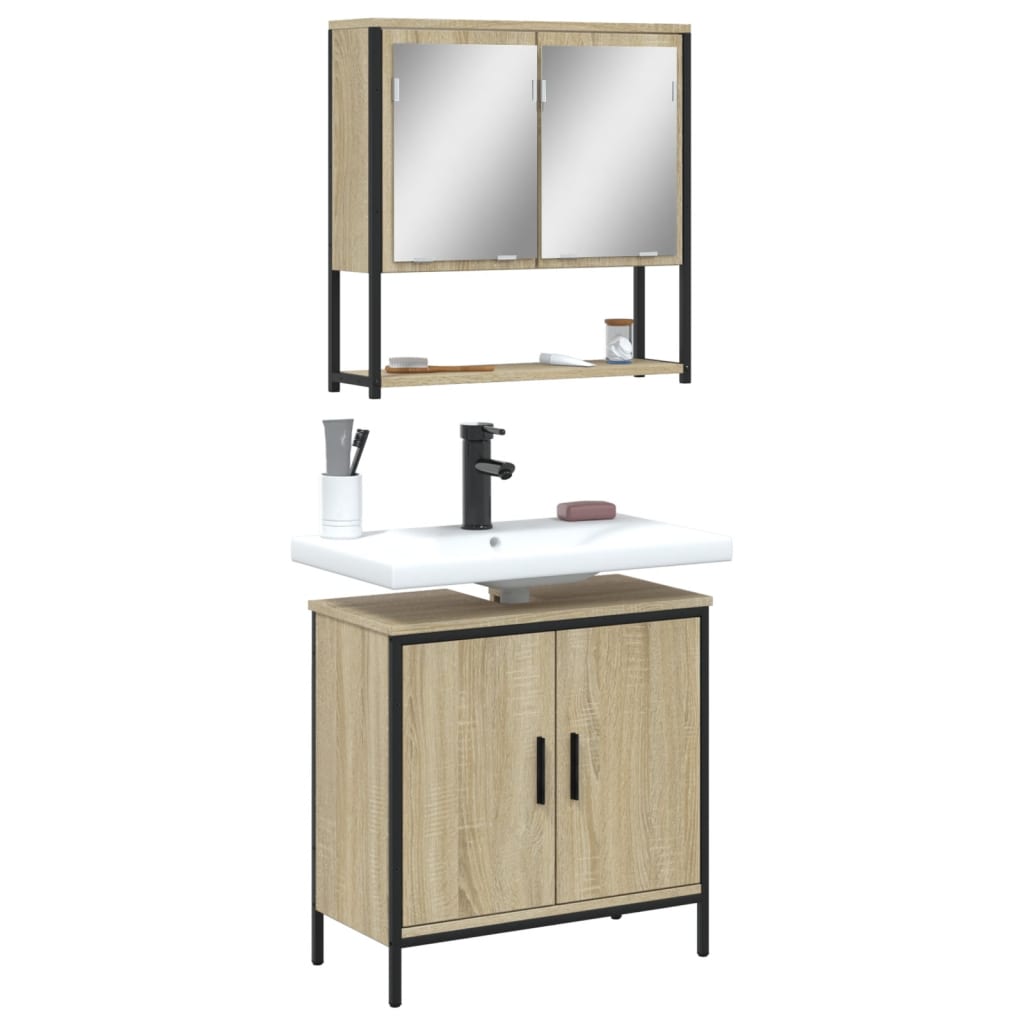 2-delige Badkamermeubelset bewerkt hout sonoma eikenkleurig is nu te koop bij PeponiXL, paradijselijk wonen!