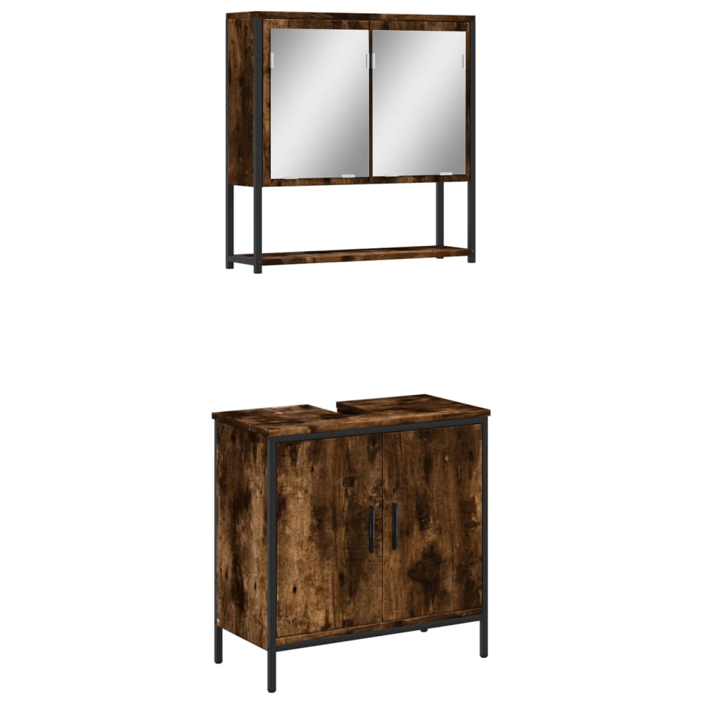 2-delige Badkamermeubelset bewerkt hout gerookt eikenkleurig is nu te koop bij PeponiXL, paradijselijk wonen!