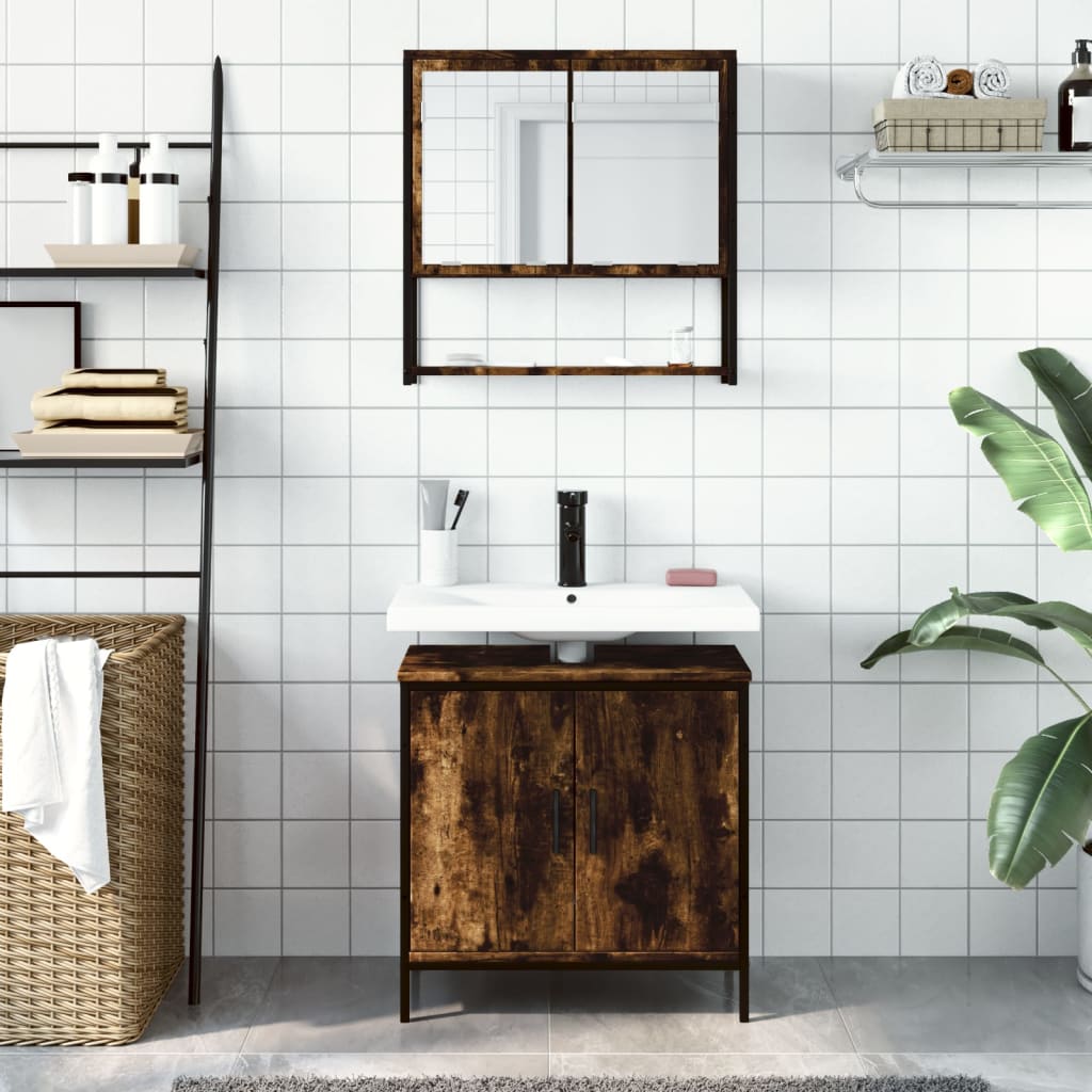 2-delige Badkamermeubelset bewerkt hout gerookt eikenkleurig is nu te koop bij PeponiXL, paradijselijk wonen!