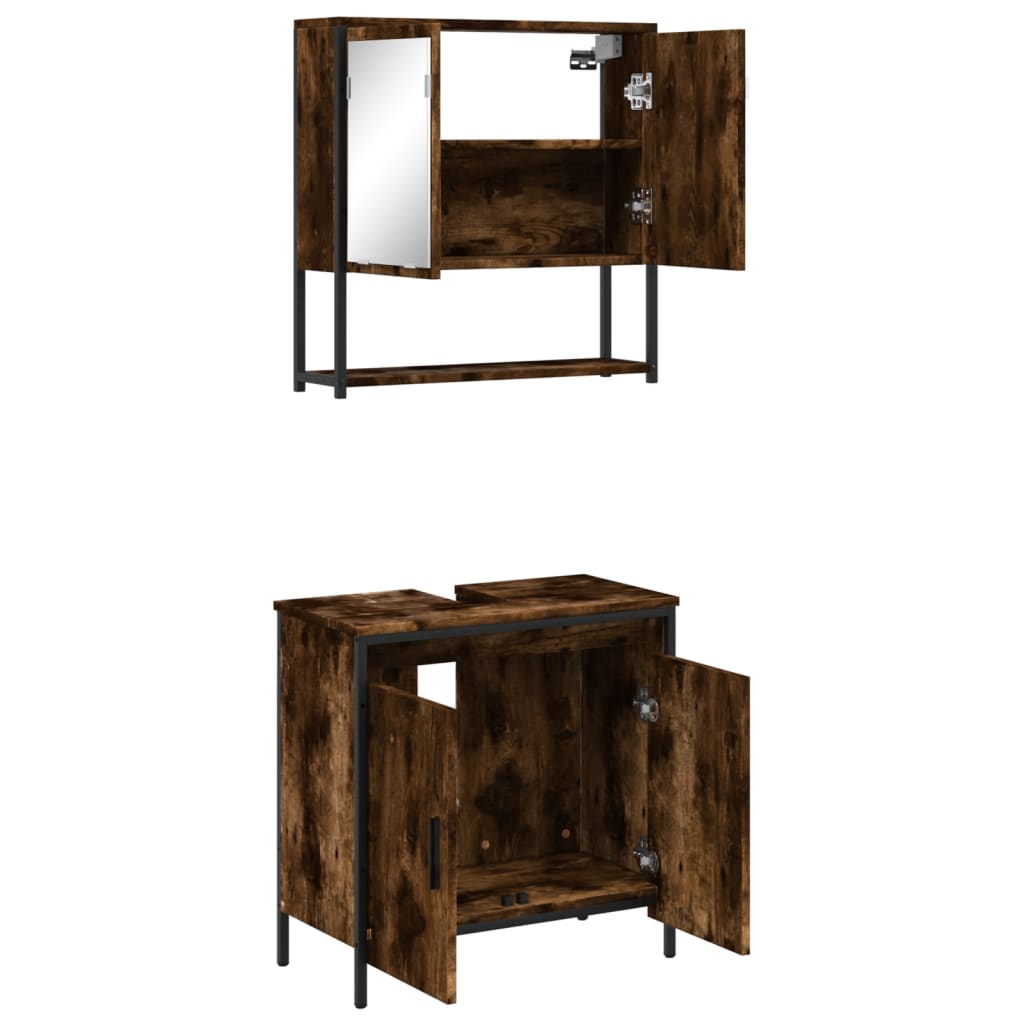 2-delige Badkamermeubelset bewerkt hout gerookt eikenkleurig is nu te koop bij PeponiXL, paradijselijk wonen!