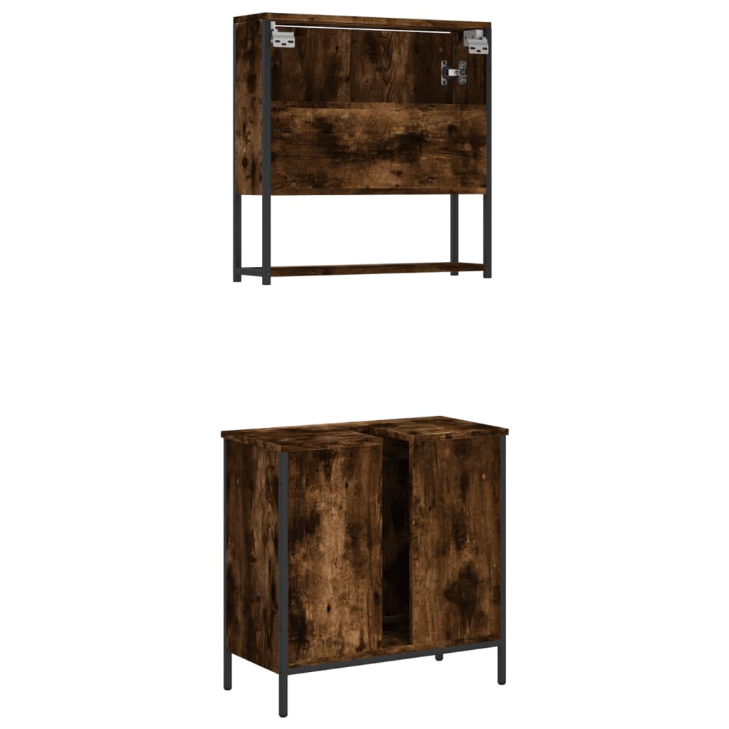 2-delige Badkamermeubelset bewerkt hout gerookt eikenkleurig is nu te koop bij PeponiXL, paradijselijk wonen!