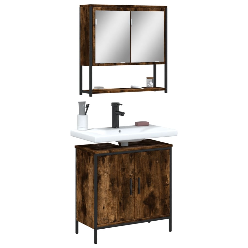 2-delige Badkamermeubelset bewerkt hout gerookt eikenkleurig is nu te koop bij PeponiXL, paradijselijk wonen!