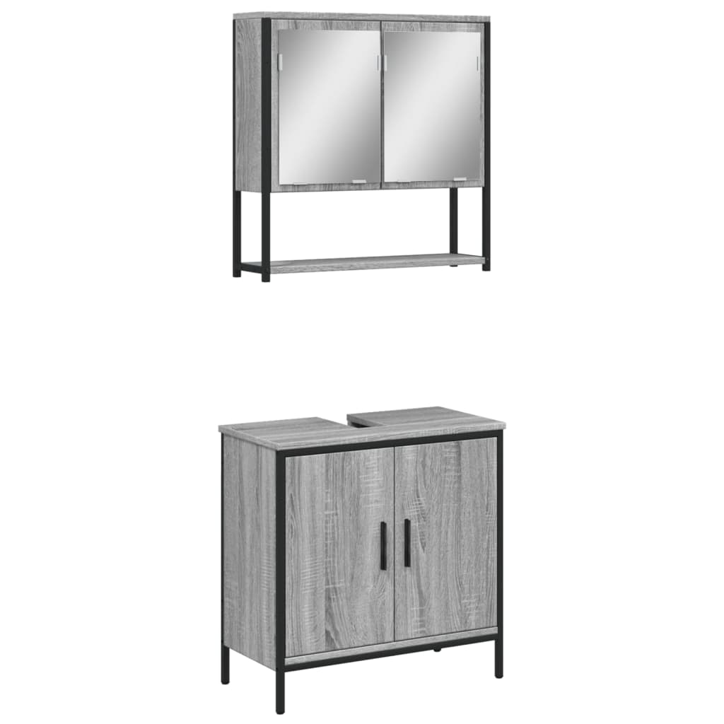 2-delige Badkamermeubelset bewerkt hout grijs sonoma eikenkleur is nu te koop bij PeponiXL, paradijselijk wonen!