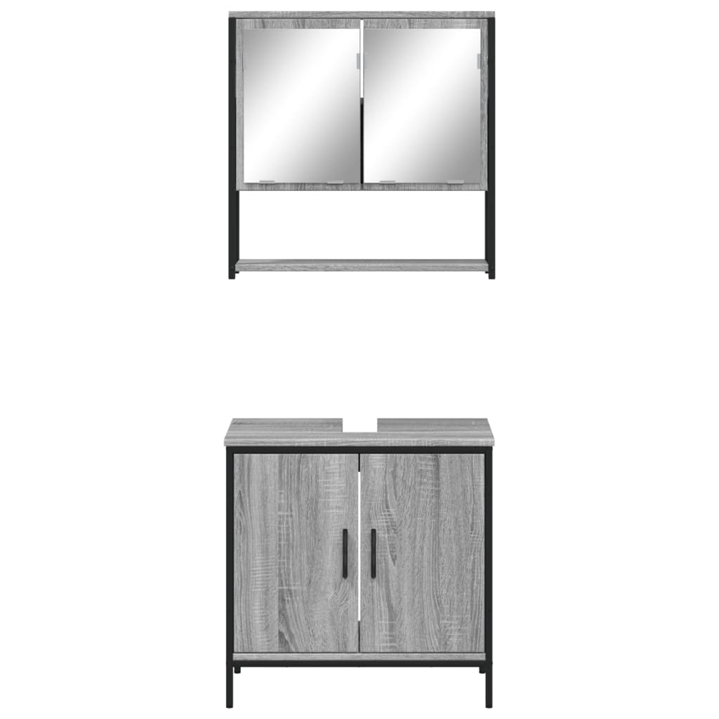 2-delige Badkamermeubelset bewerkt hout grijs sonoma eikenkleur is nu te koop bij PeponiXL, paradijselijk wonen!