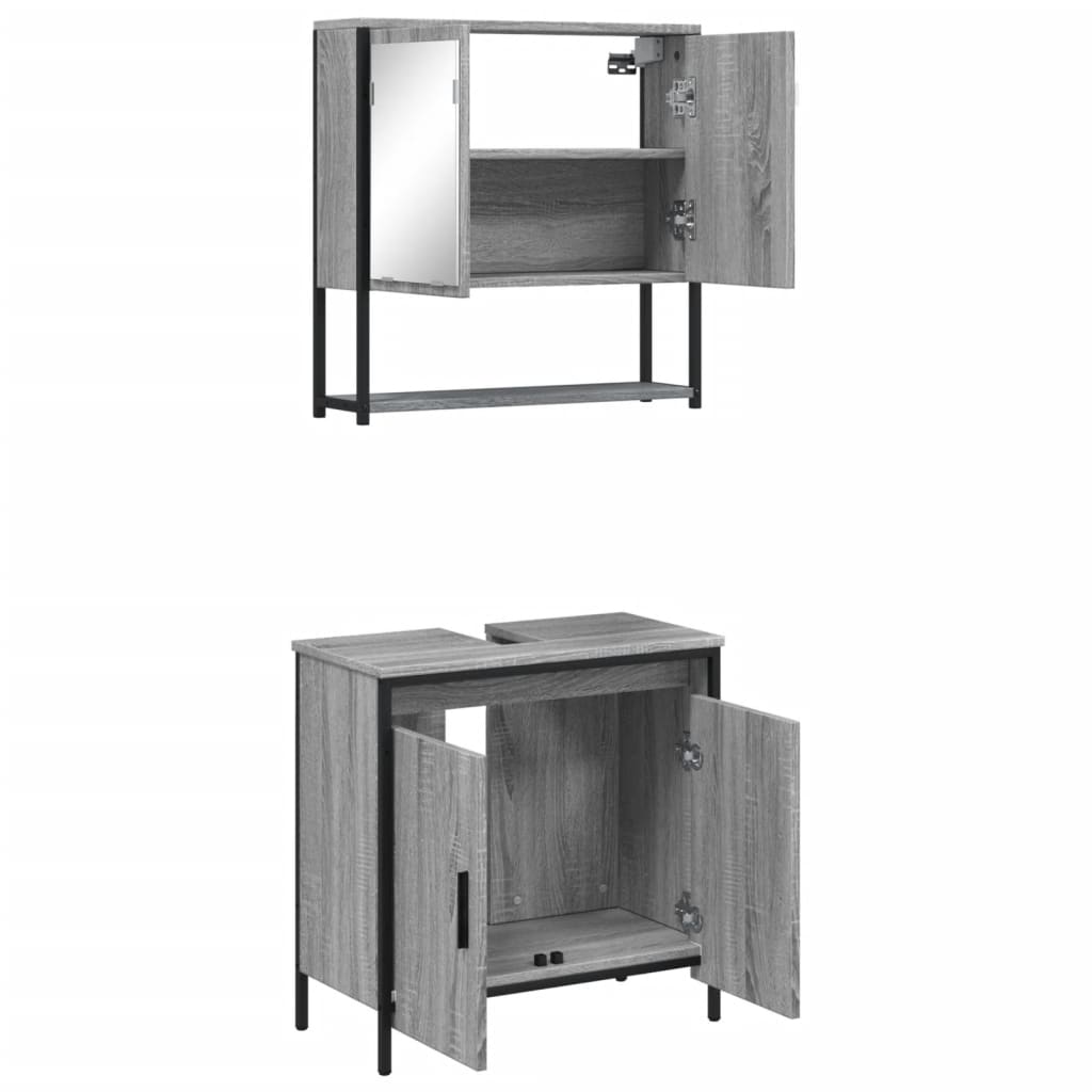 2-delige Badkamermeubelset bewerkt hout grijs sonoma eikenkleur is nu te koop bij PeponiXL, paradijselijk wonen!