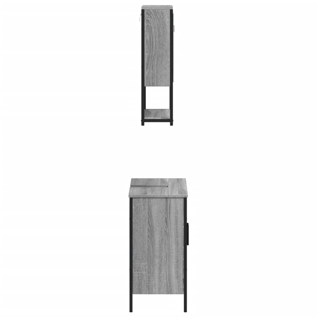 2-delige Badkamermeubelset bewerkt hout grijs sonoma eikenkleur is nu te koop bij PeponiXL, paradijselijk wonen!