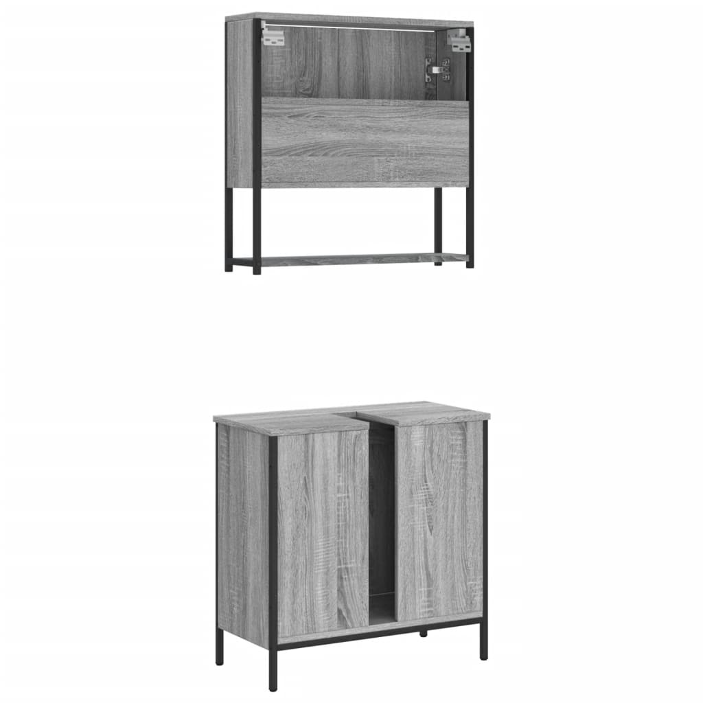 2-delige Badkamermeubelset bewerkt hout grijs sonoma eikenkleur is nu te koop bij PeponiXL, paradijselijk wonen!