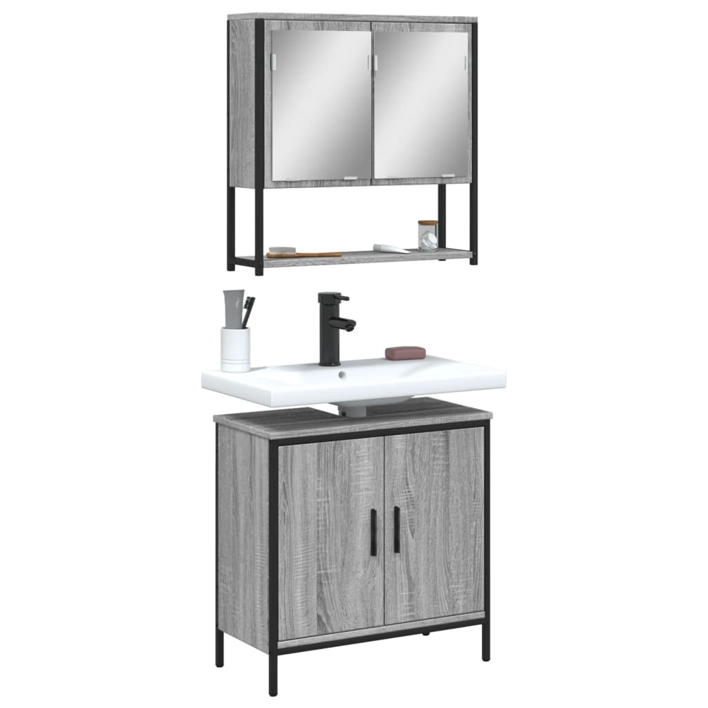 2-delige Badkamermeubelset bewerkt hout grijs sonoma eikenkleur is nu te koop bij PeponiXL, paradijselijk wonen!