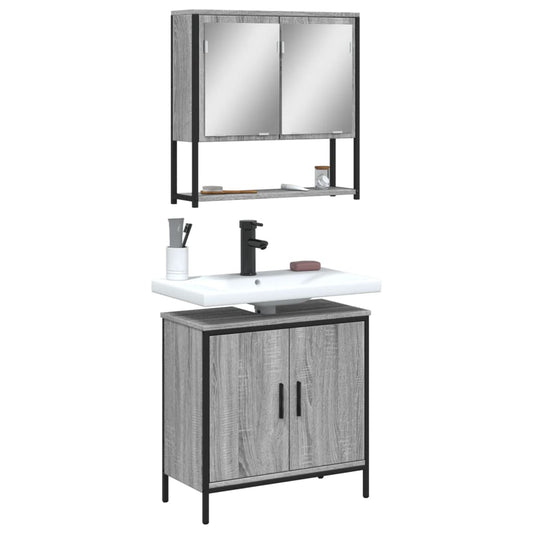 2-delige Badkamermeubelset bewerkt hout grijs sonoma eikenkleur is nu te koop bij PeponiXL, paradijselijk wonen!