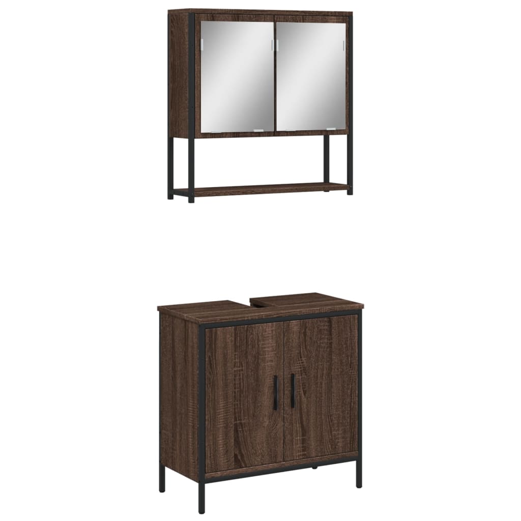 2-delige Badkamermeubelset bewerkt hout bruin eikenkleur is nu te koop bij PeponiXL, paradijselijk wonen!