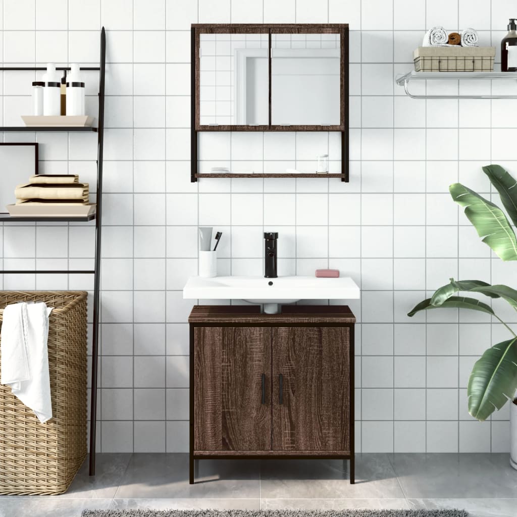 2-delige Badkamermeubelset bewerkt hout bruin eikenkleur is nu te koop bij PeponiXL, paradijselijk wonen!
