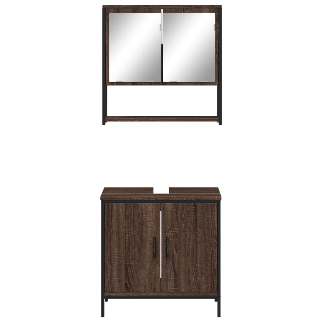 2-delige Badkamermeubelset bewerkt hout bruin eikenkleur is nu te koop bij PeponiXL, paradijselijk wonen!