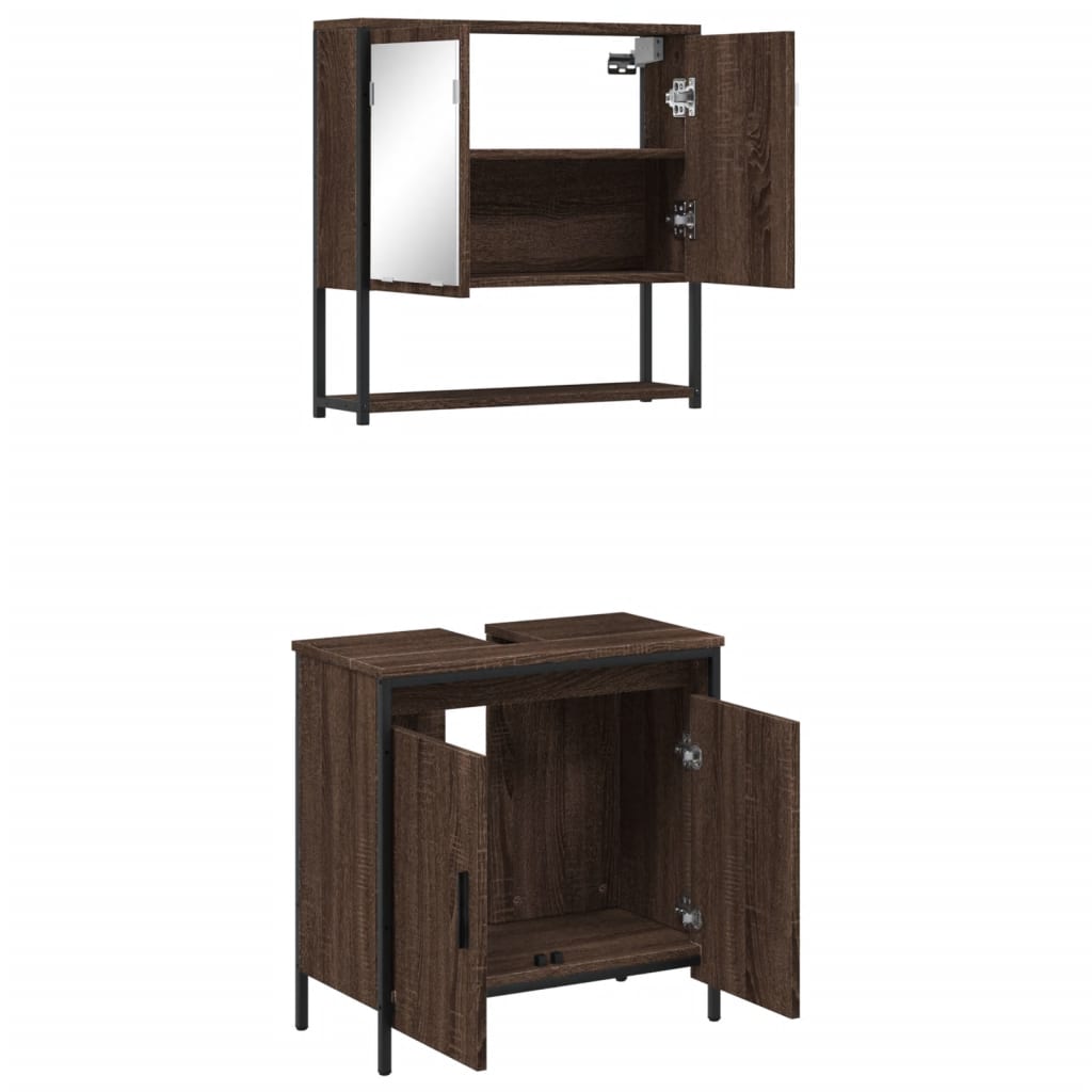 2-delige Badkamermeubelset bewerkt hout bruin eikenkleur is nu te koop bij PeponiXL, paradijselijk wonen!