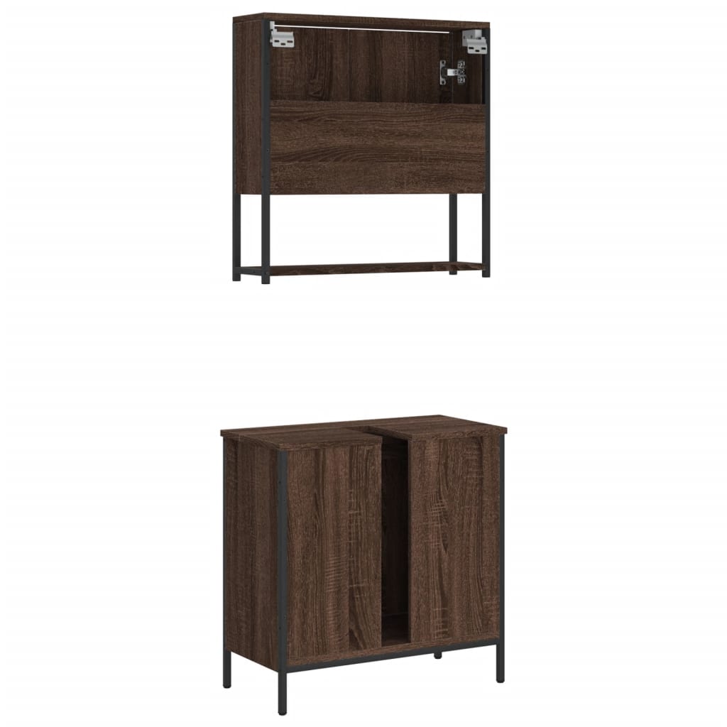 2-delige Badkamermeubelset bewerkt hout bruin eikenkleur is nu te koop bij PeponiXL, paradijselijk wonen!